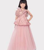 Betty pink colored shimmer, net gown