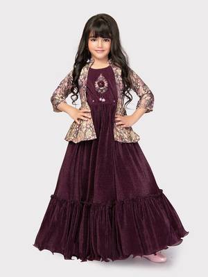 Betty wine colored patch work, polyester gown along with jacket 1