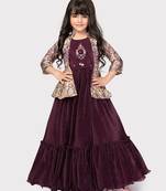 Betty wine colored patch work, polyester gown along with jacket