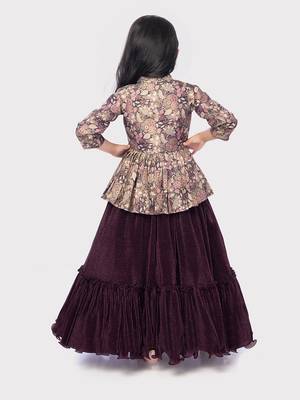 Betty wine colored patch work, polyester gown along with jacket 3