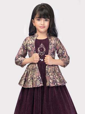 Betty wine colored patch work, polyester gown along with jacket 4