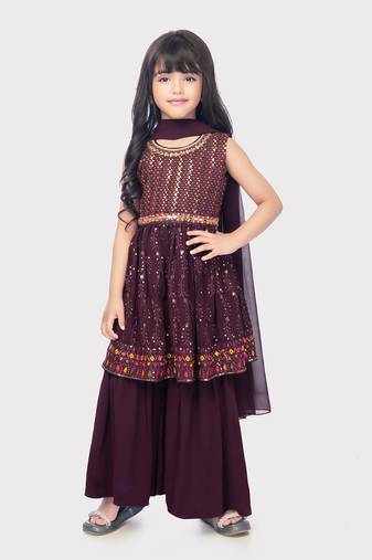 Betty wine colored sequins,embroidered, georgette gharara set