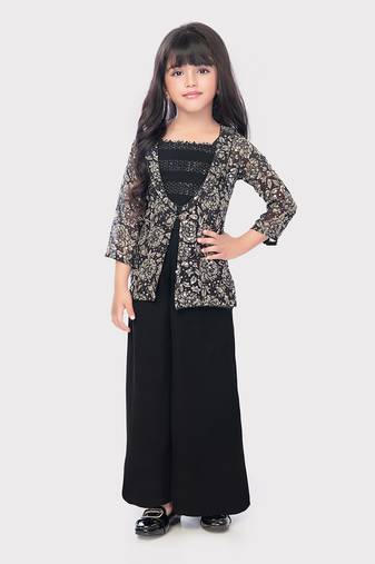 Betty blue colored sequins,printed, georgette palazoo set along with jacket