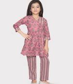 Bettey peach colored printed cotton pant set