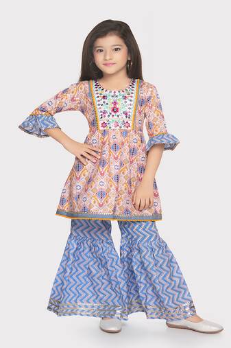 Betty blue colored printed cotton gharara set