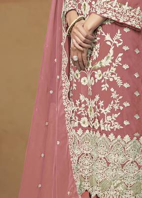 Dark mauve colour embroidered organza straight suit with dupatta 4