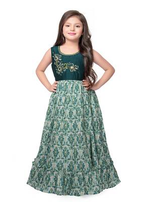 Betty green colored printed polyester gown 1