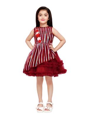 Betty maroon colored flowers patch net frock 2