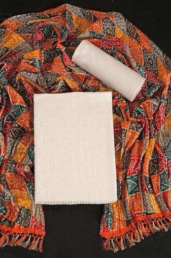 White chanderi silk sequins dress materials