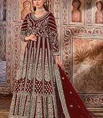 Maroon butterfly net embroidery designer anarkali suit