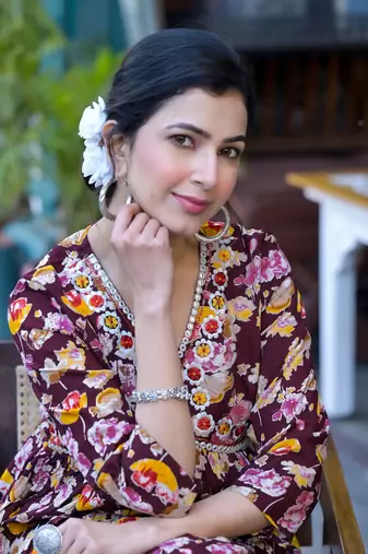Wine Princess A -Line Kantha Work Cotton Printed Kurta