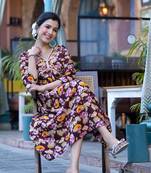 Wine Princess A -Line Kantha Work Cotton Printed Kurta