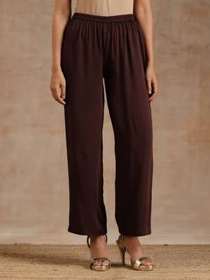 Solid Brown Knee-Length Kurta Set with Pant in Rayon (Stitched) 5