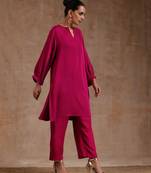 Women's Knee Length V Neck Kurta And Pant Set (Rani) (MAK91)