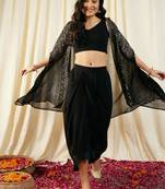 Women's Printed Georgette Ethnic Jacket With Top And Skirt Set (MAJK92)
