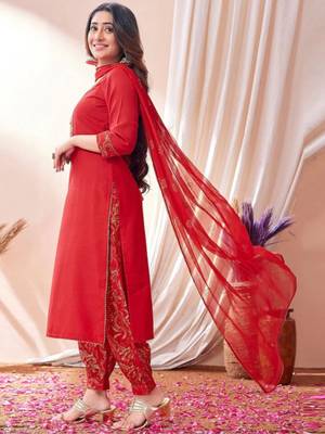 Women's Embroidered Kurta With Printed Patiala And Dupatta Set (MAK96) 3