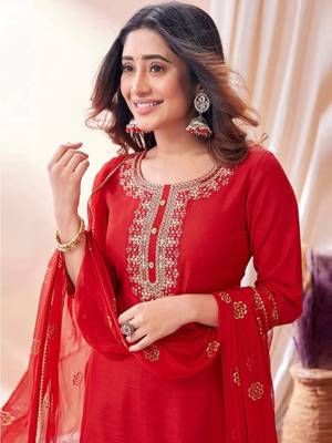 Women's Embroidered Kurta With Printed Patiala And Dupatta Set (MAK96) 5