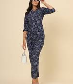 Women's Floral Printed V Neck Co-ords Set (Blue) (MAK98)