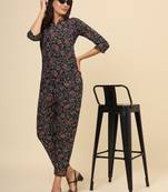 Women's Floral Printed V Neck Co-ords Set (Black) (MAK98)