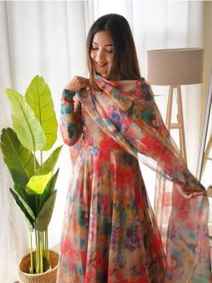 Women's Cal Length Flared Georgette Anarkali With Dupatta Set (MAK108) 3