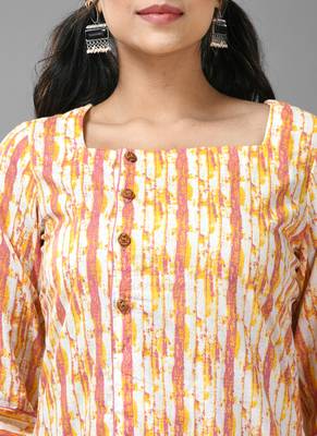 White & yellow cotton printed kurta 5