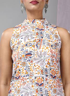 White cotton halter neck tribal printed kurta 5