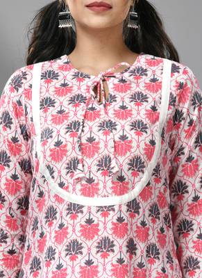 Cream & white cotton floral printed kurta 5