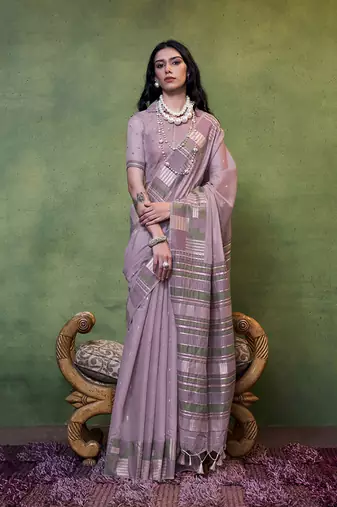 Dark lilac colour cotton handloom lightwear saree for women