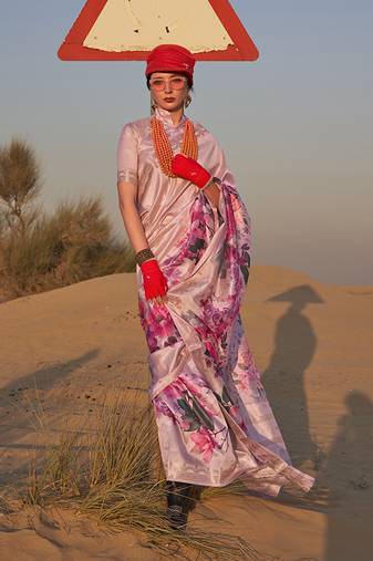 Beige Color Printed Tussar Silk Designer Saree Online
