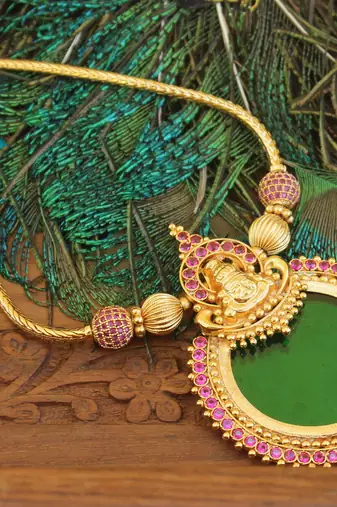 Kerala traditional gold plated temple palakka necklace