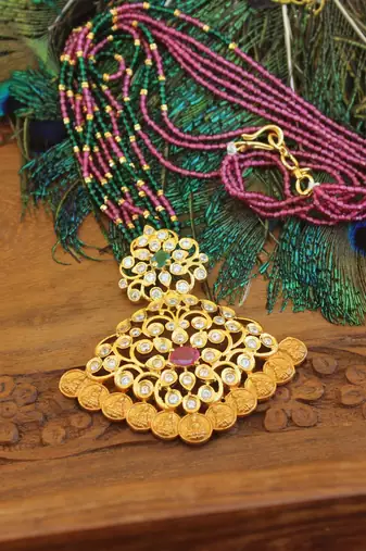 Designer gold plated temple beads necklace