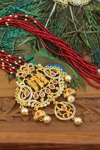 Designer gold plated ram parivar beads necklace