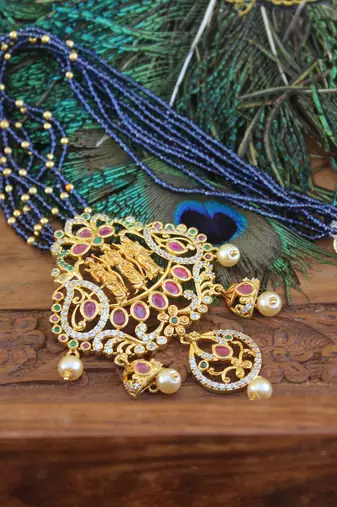 Designer gold plated ram parivar beads necklace