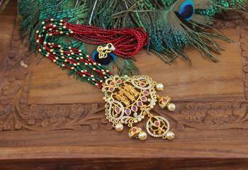 Designer gold plated ram parivar beads necklace 2