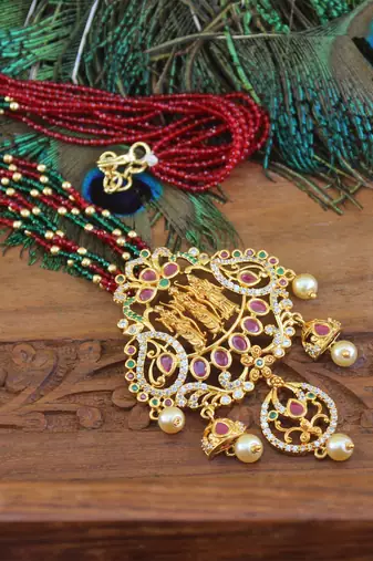 Designer gold plated ram parivar beads necklace