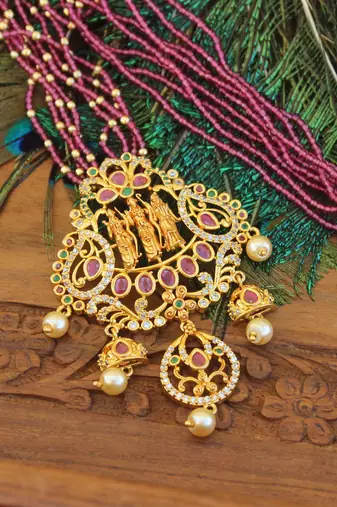 Designer gold plated ram parivar beads necklace