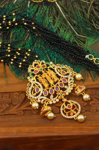 Designer gold plated ram parivar beads necklace