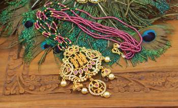 Designer gold plated ram parivar beads necklace 2