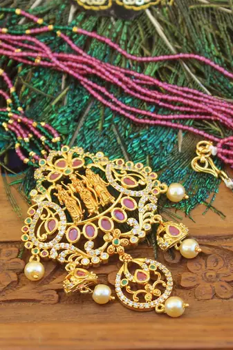 Designer gold plated ram parivar beads necklace