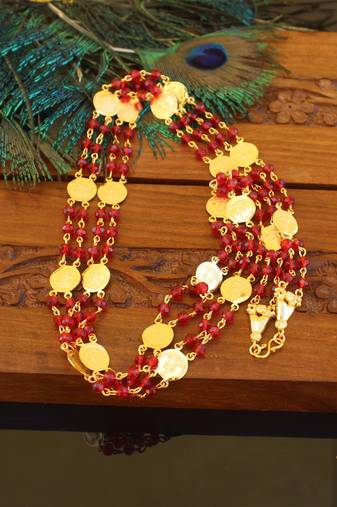 Designer gold plated temple beads necklace