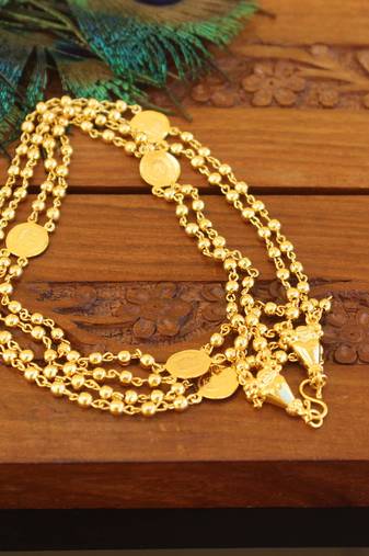 Designer gold plated head coin ball necklace