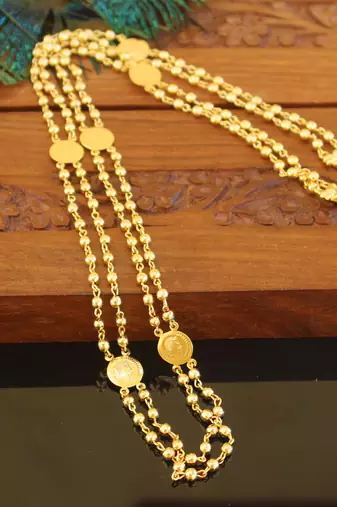 Designer gold plated head coin ball necklace
