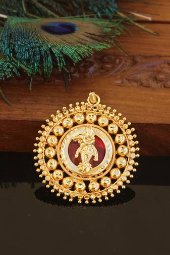 Kerala style gold plated palakka krishna pendant