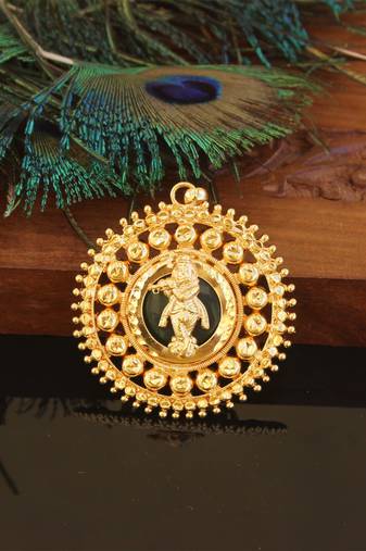 Kerala style gold plated palakka krishna pendant