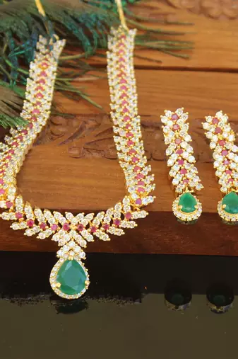 Designer gold plated cz necklace set