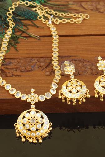 Designer gold plated cz necklace set