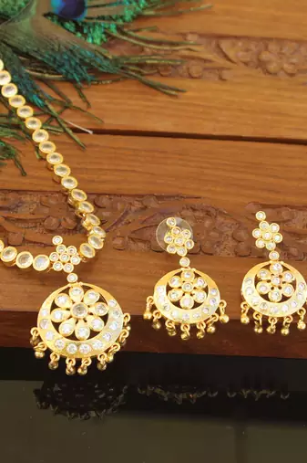 Designer gold plated cz necklace set