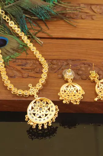 Designer gold plated cz necklace set