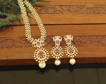 Designer gold plated cz necklace set 2