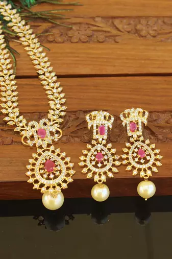 Designer gold plated cz necklace set